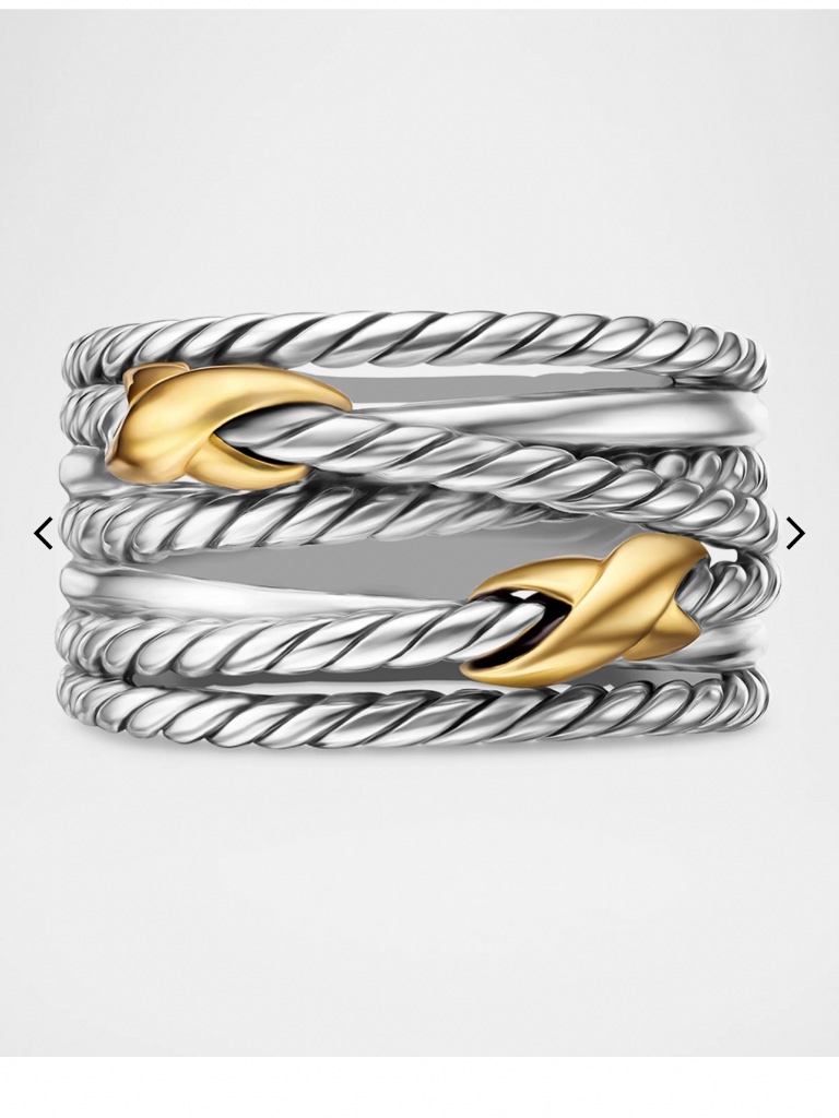 Double X Crossover Ring In Silver With 18k Gold, 13mm